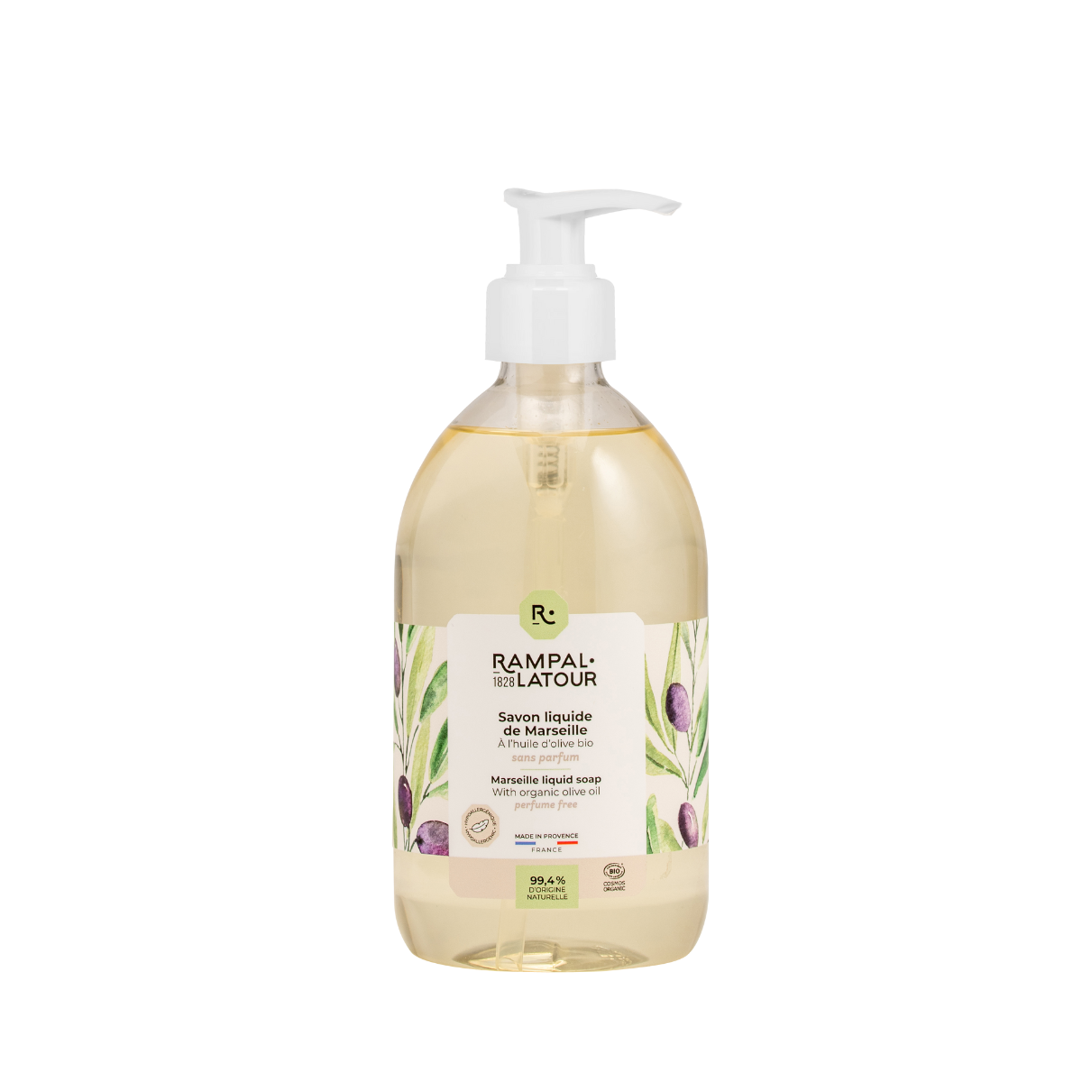 Marseille liquid soap certified organic 500ml - Cosmos Organic