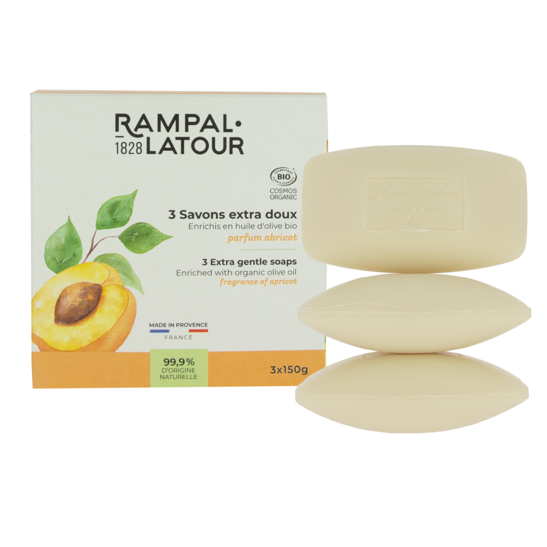 Certified organic superfatted apricot soaps 3x150g - Cosmos Organic