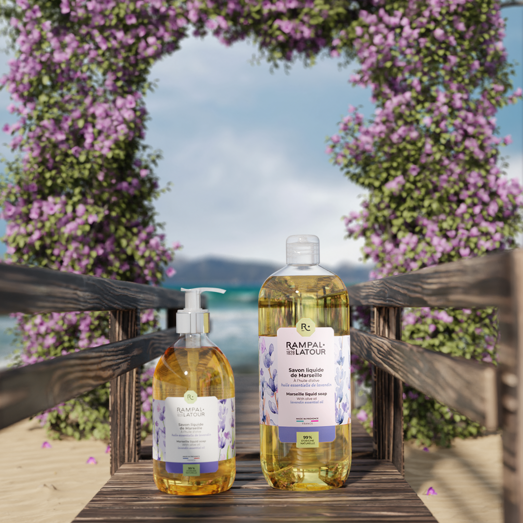 Set of Marseille liquid soap with lavender and refill