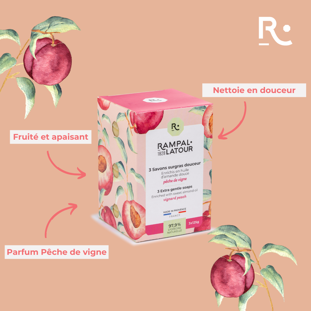 Savon surgras Pêche de vigne 3x125g