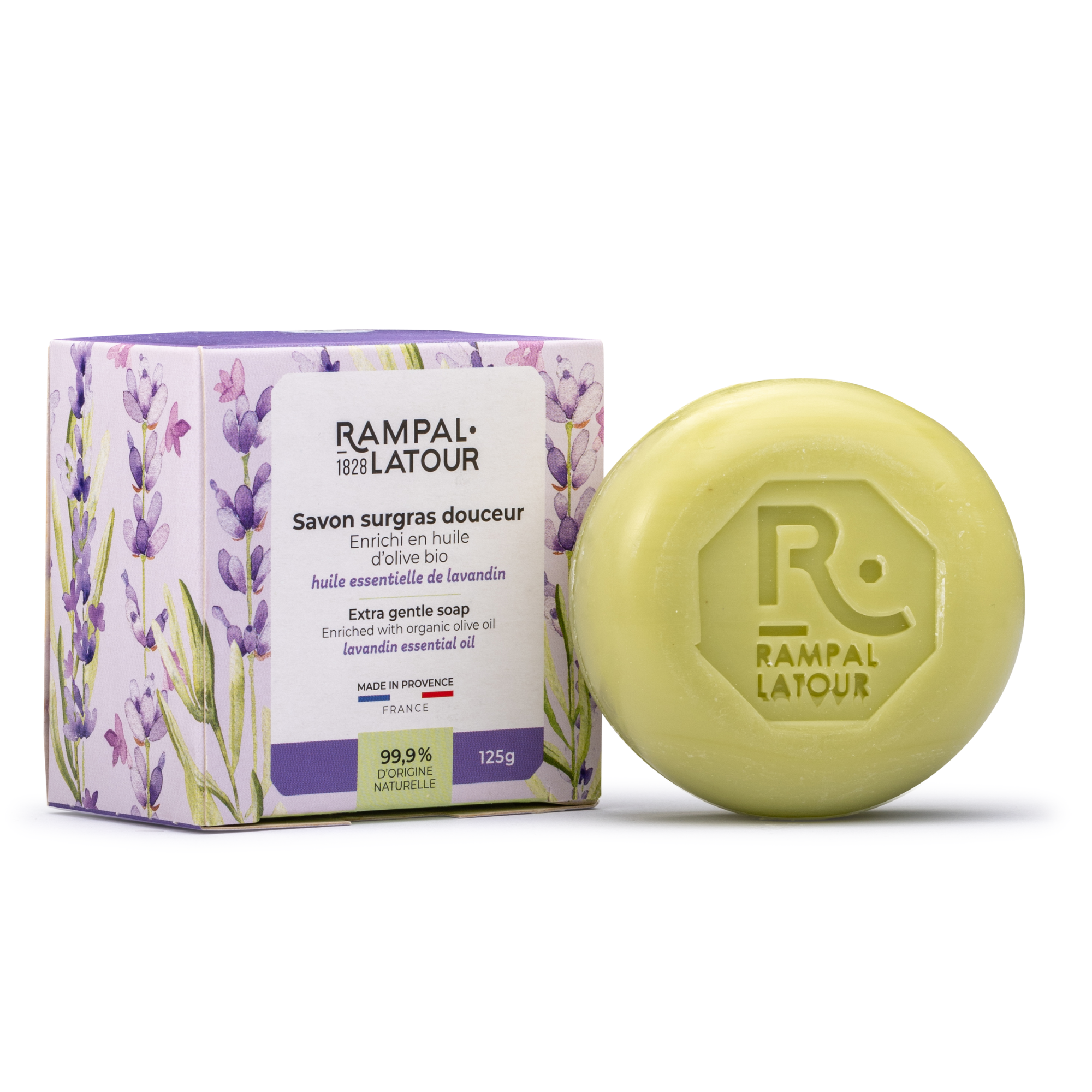 Lavender-scented superfatted soap in a gift box, 125g