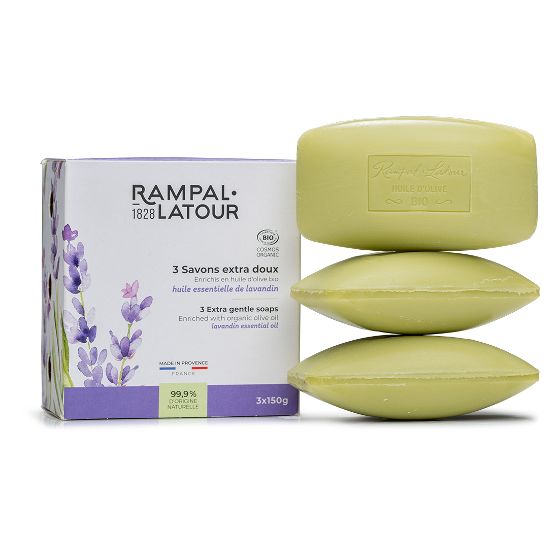 Certified organic superfatted soaps with lavender, 3 x 150g - Cosmos Organic