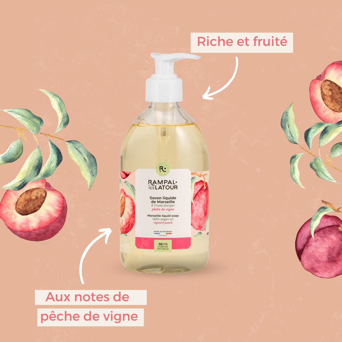 Savon liquide de Marseille Pêche de vigne 500ml