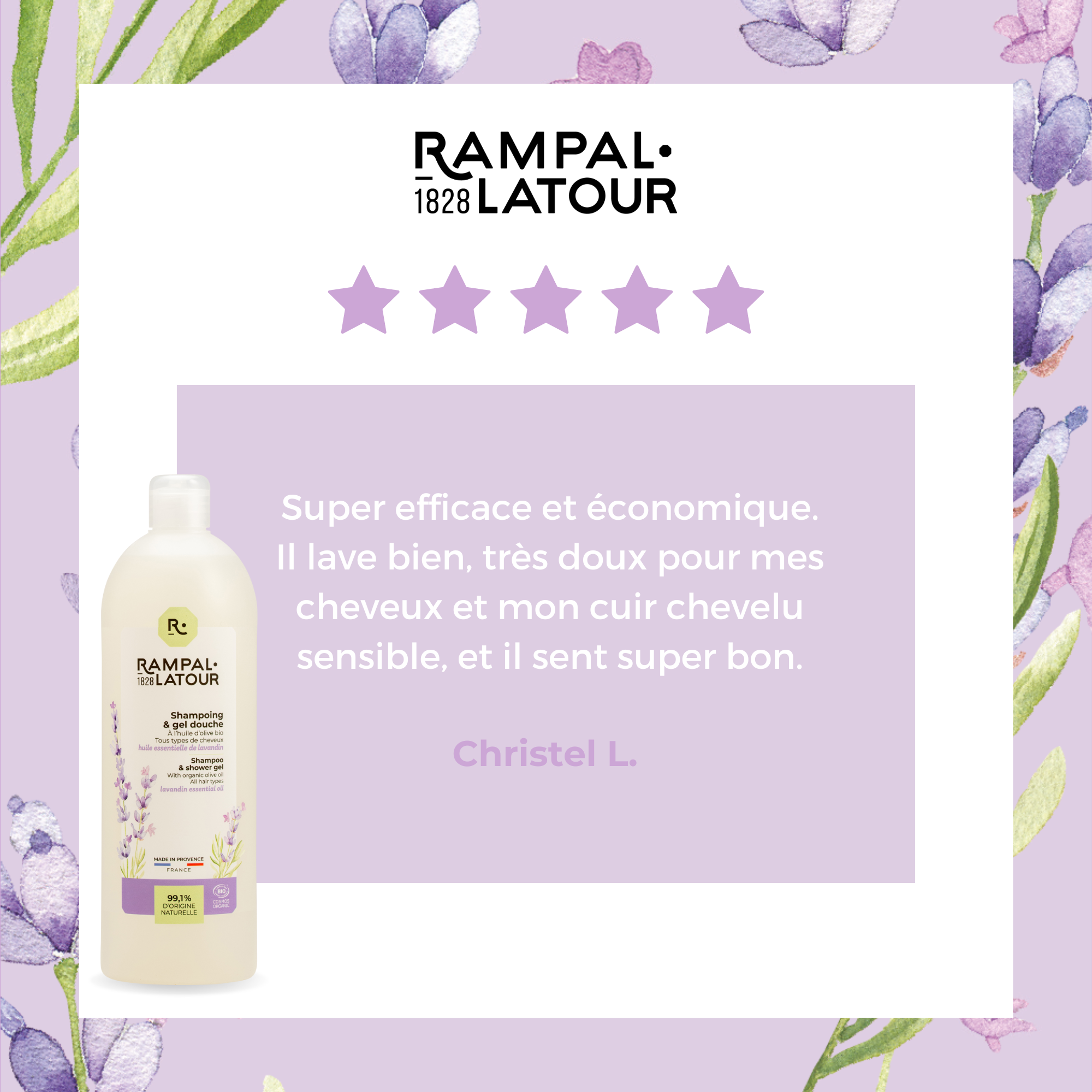 Shampoing douche certifié bio Lavandin 1L - Cosmos Organic