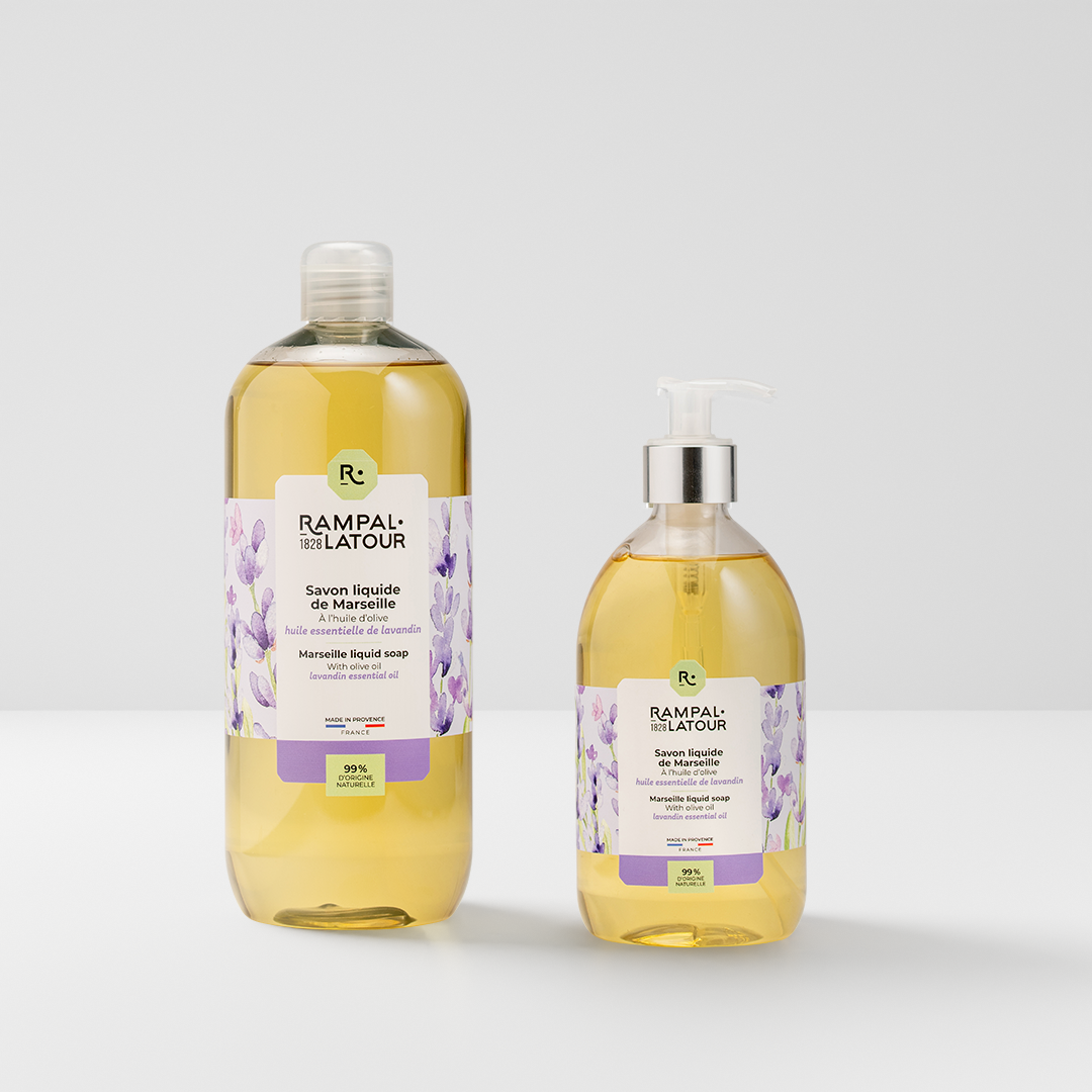 Set of Marseille liquid soap with lavender and refill
