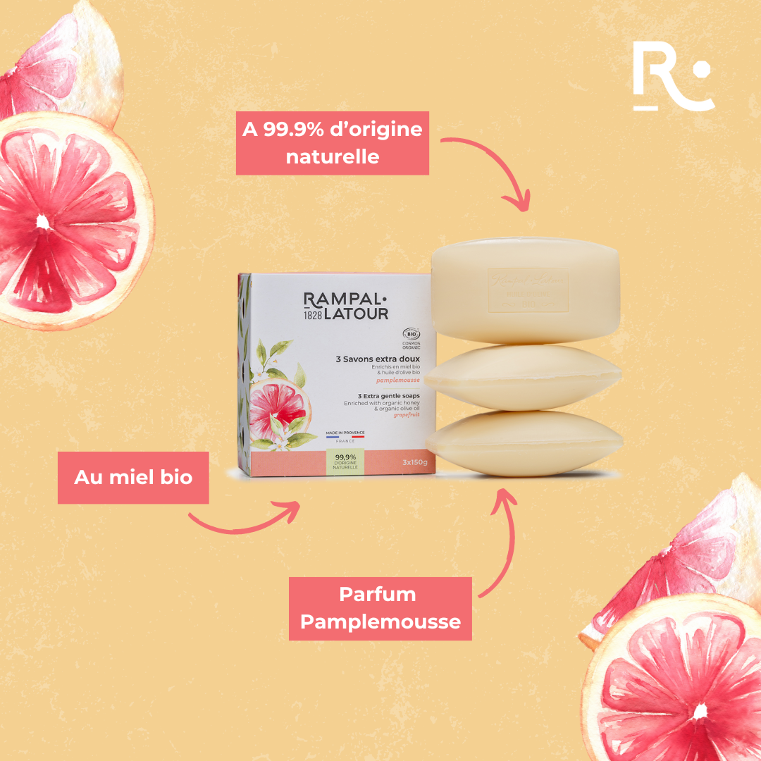 Savons surgras certifiés bio Pamplemousse 3x150g - Cosmos Organic