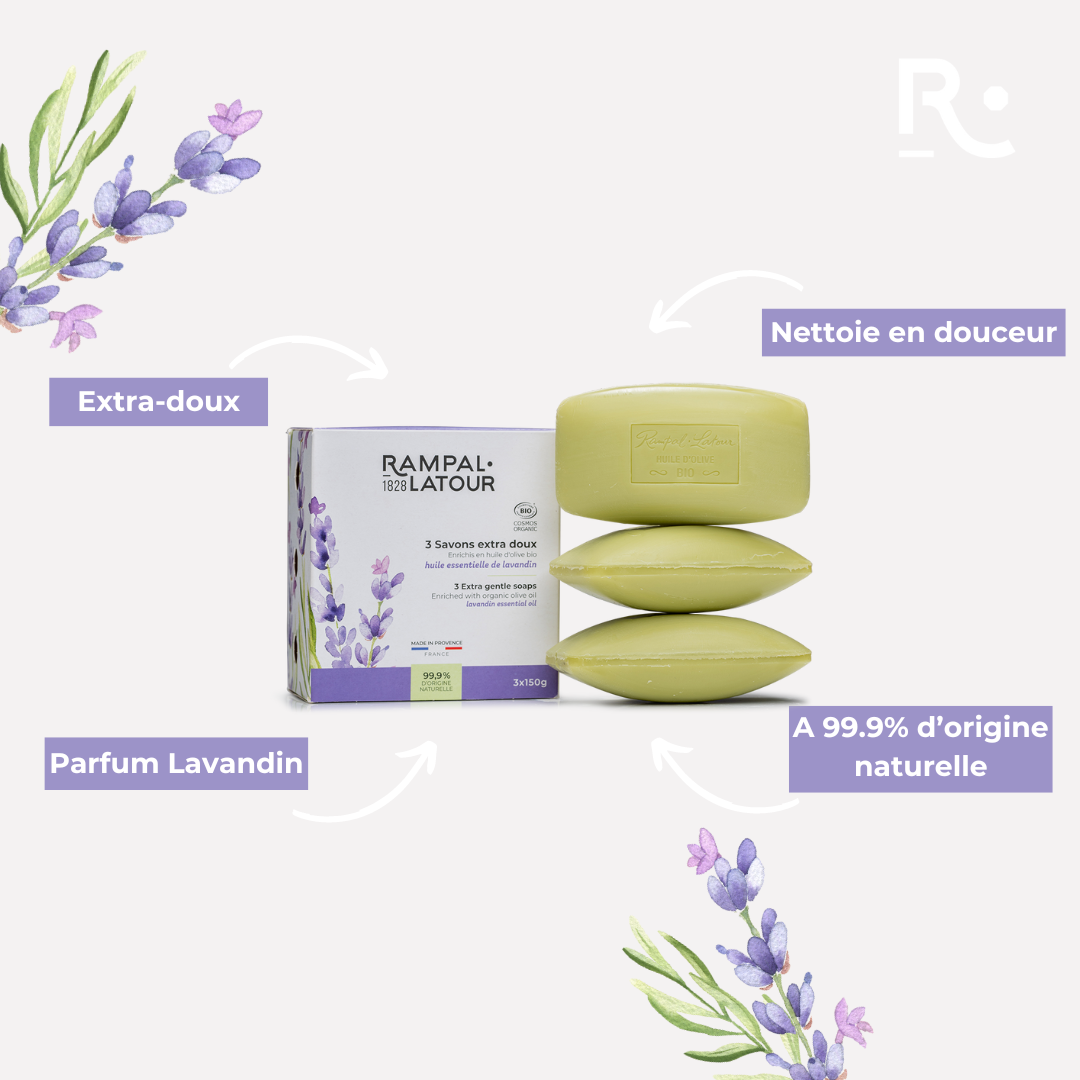 Savons surgras certifiés bio Lavandin 3x150g - Cosmos Organic