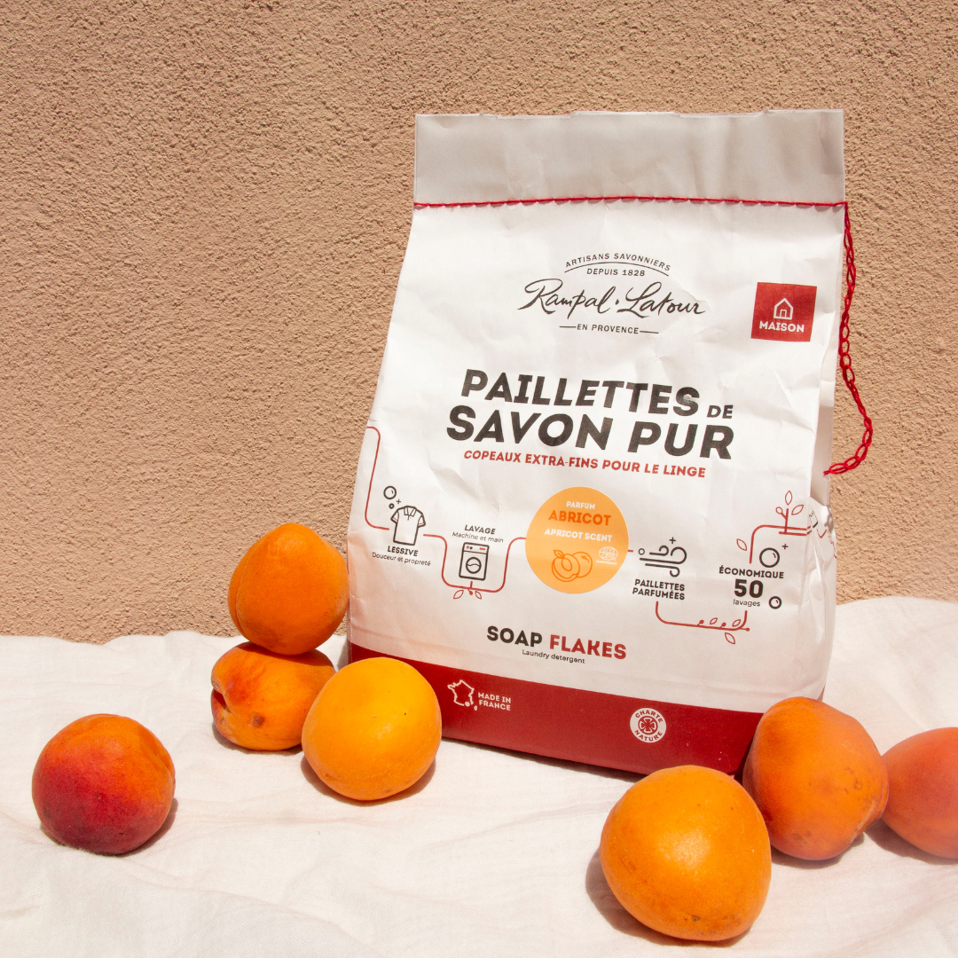 Paillettes de savon pur pour le linge Abricot 750g, certifiées écocert