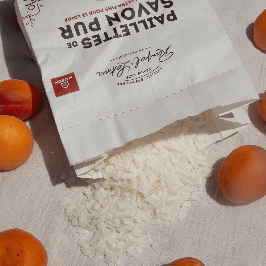 Paillettes de savon pur pour le linge Abricot 750g, certifiées écocert