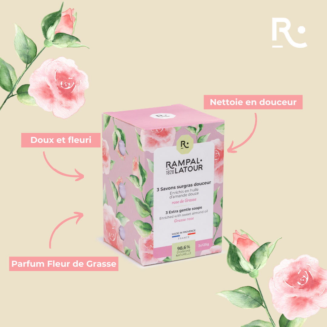 Grasse Rose Superfat Soap 3x125g