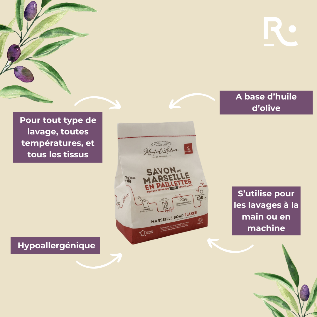 Copeaux de savon de Marseille à l'huile d'olive pour le linge 1,5kg - Ecodétergent