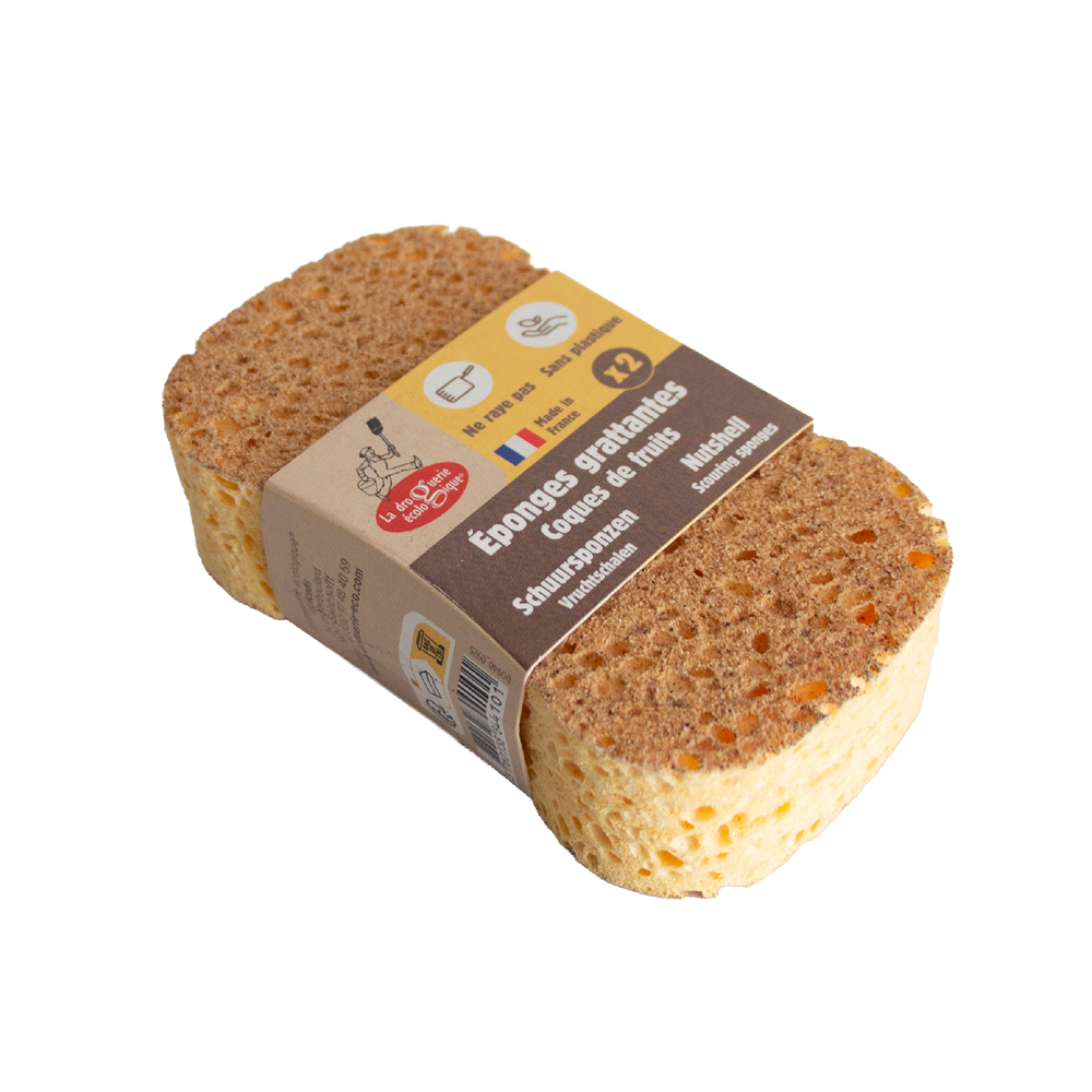 Set of 2 scouring sponges made from fruit shells