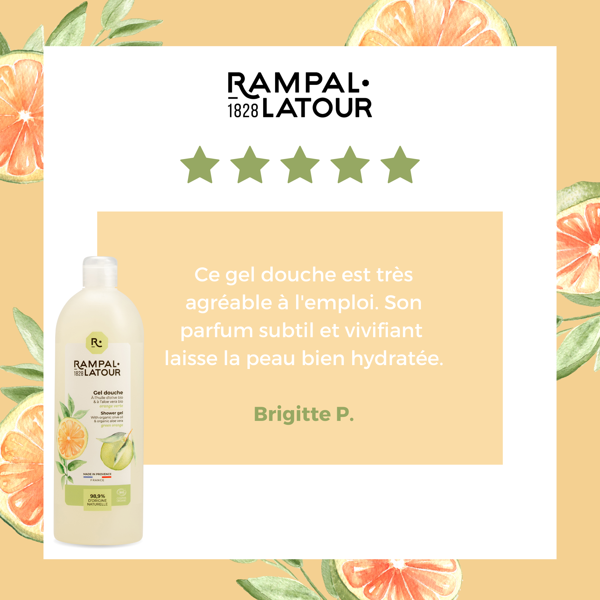 Shower gel certified organic Green Orange 1L - Cosmos Organic