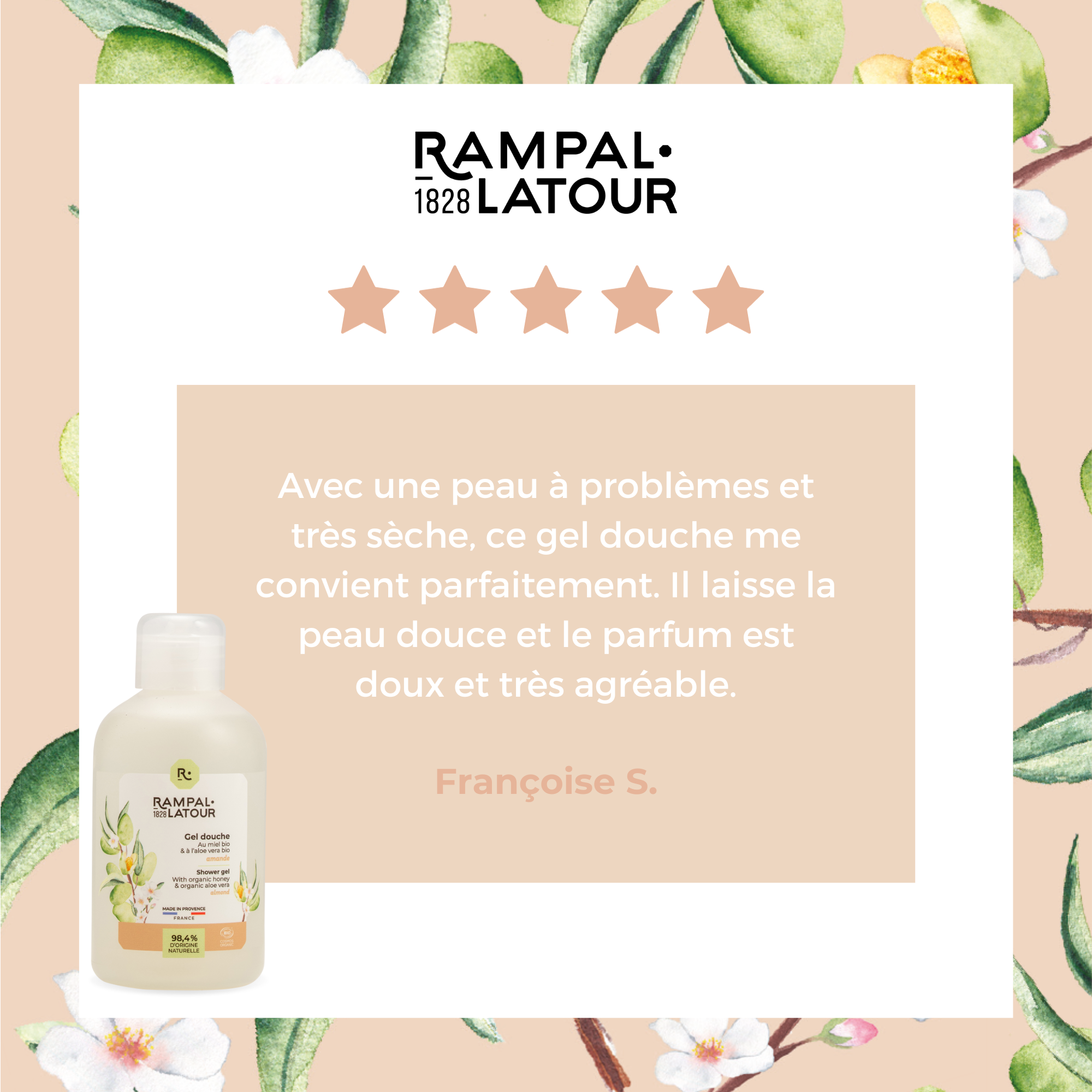 Shower gel certified organic Almond 250ml - Cosmos Organic