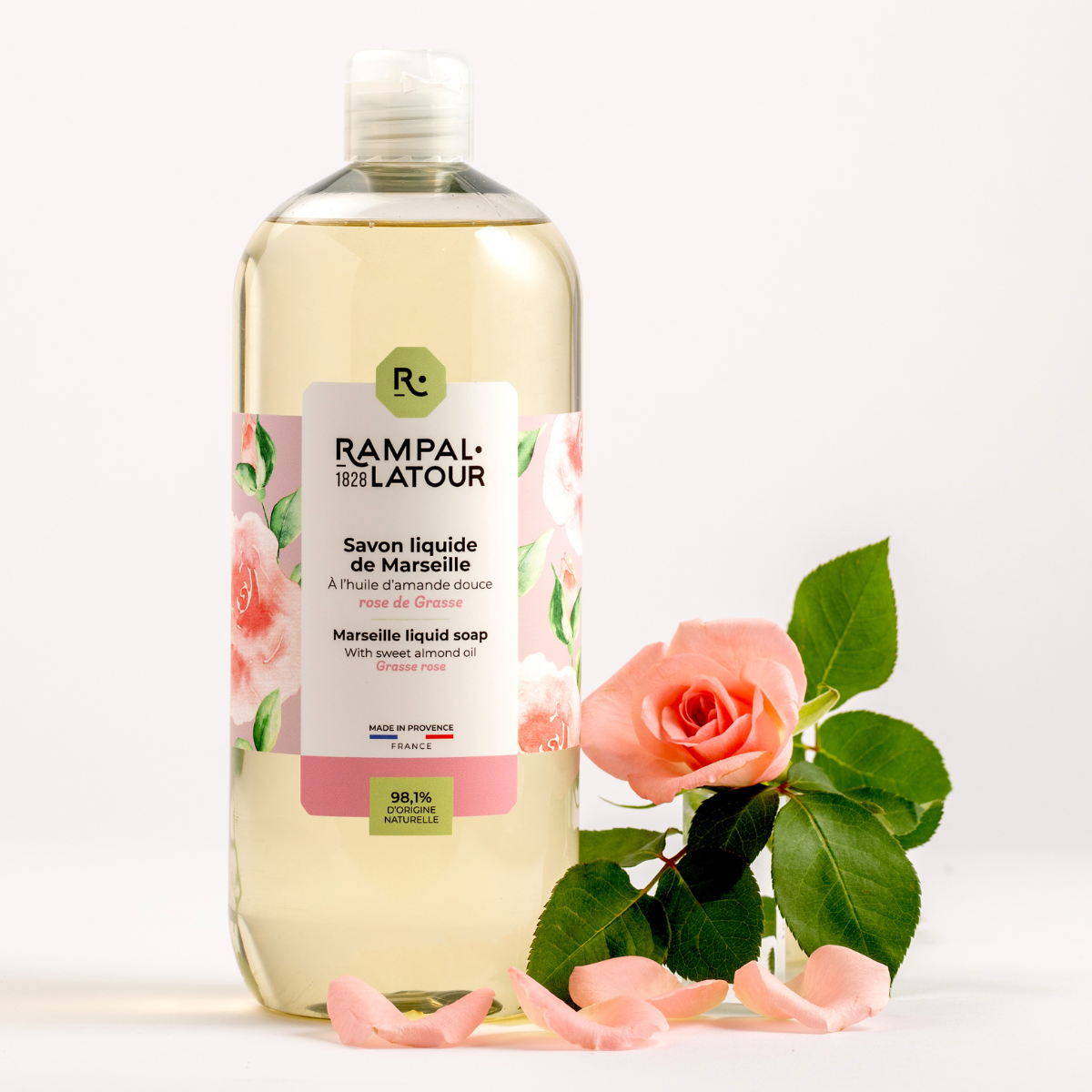 Savon liquide de Marseille Rose de Grasse 1L